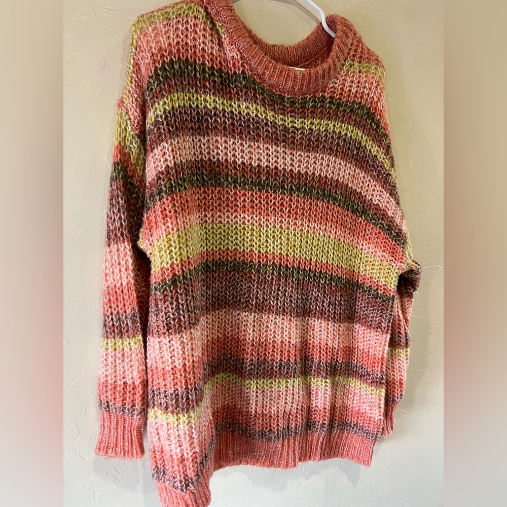 American eagle oversized fuzzy autumn color striped crewneck sweater Medium - Picture 2 of 8